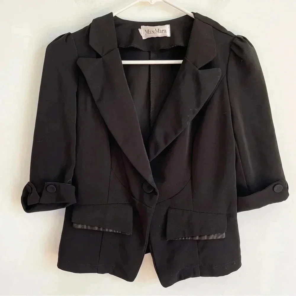 MaxMara Black Mini Blazer Jacket Classic Business Casual Work Wear Small